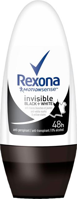 Rexona Invisible On Black & White Clothes Antiperspirantti Deodorantti Roll-on 48 h suoja 50 ml