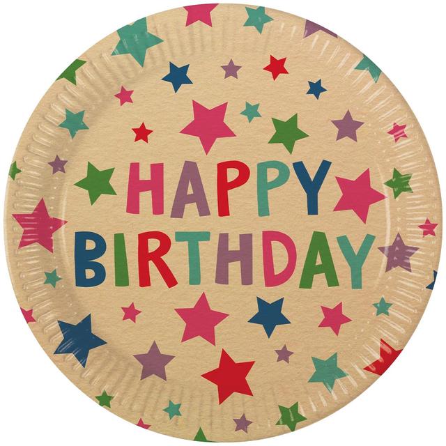 Kraft Happy Birthday with Stars FSC Kraft Paper Paperilautaset Next Generation Iso 23cm