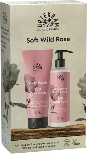 Urtekram Luomu Soft Wild Rose Lahjapakkaus vartalovoide 245ml + body wash 200ml