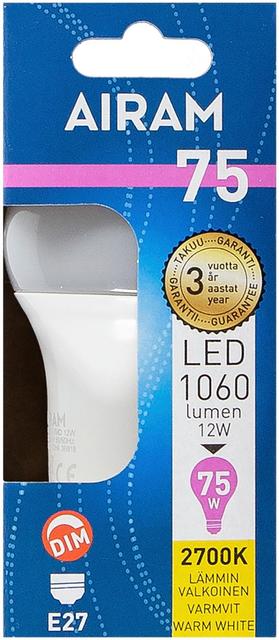 Airam LED 10,5W vakiolamppu opaali E27 1060lm 2700K himmennettävä