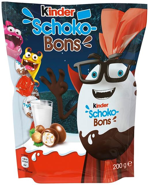 Kinder Schokobons maitosuklaata maitoisalla hasselpähkinärouhetäytteellä 200g Halloween