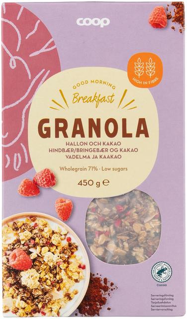 Coop granola vadelma ja kaakao 450 g