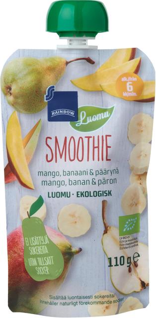 Rainbow smoothie mango, banaani & päärynä luomu 110 g 6 kk