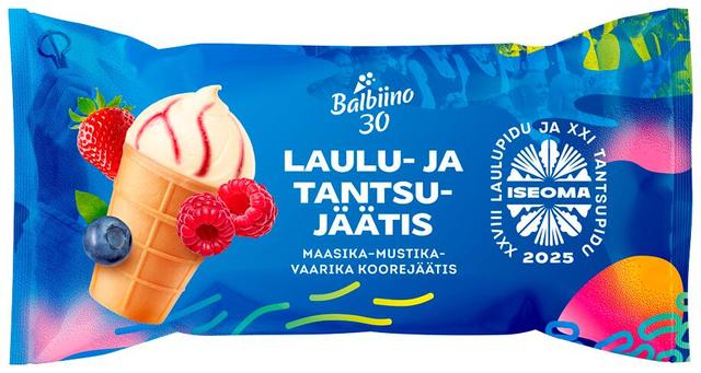 Balbiino Laulu- ja tantsujäätis koorejäätis maasika-mustika-vaarika vahvlitopsis, 125ml/65g