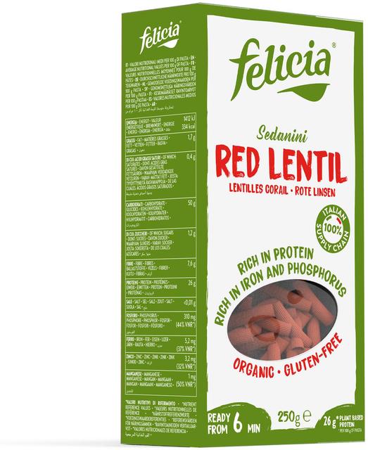 Felicia Bio 250g Luomu pasta punaisista linsseistä, gluteeniton