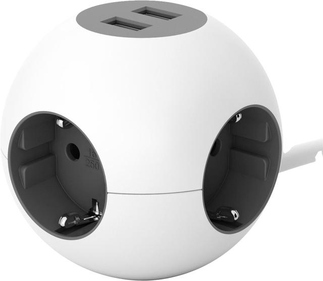 Gelia jatkojohto power globe kombi 2m 4xsuko+2xUSB-A valkoinen/harmaa