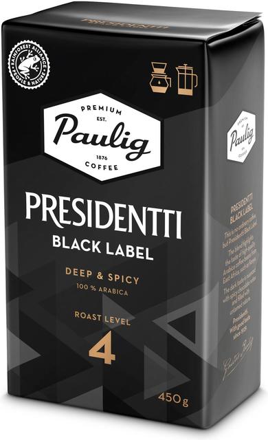Paulig Presidentti Black Label kahvi suodatinjauhatus 450g