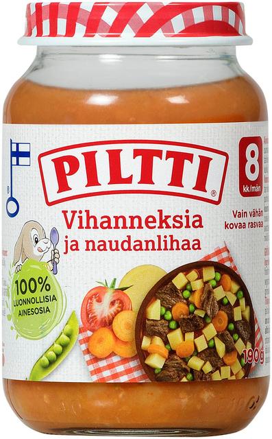 Piltti 190g Vihanneksia ja naudanlihaa lastenateria 8kk