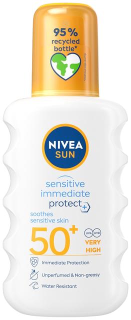 NIVEA SUN 200ml Sensitive Immediate Protect Soothing Sun Spray SK50+ -aurinkosuojasuihke