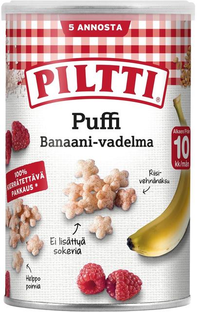 Piltti Puffi 35g Banaanin ja vadelman makuisia riisi- ja vehnänaksuja 10kk