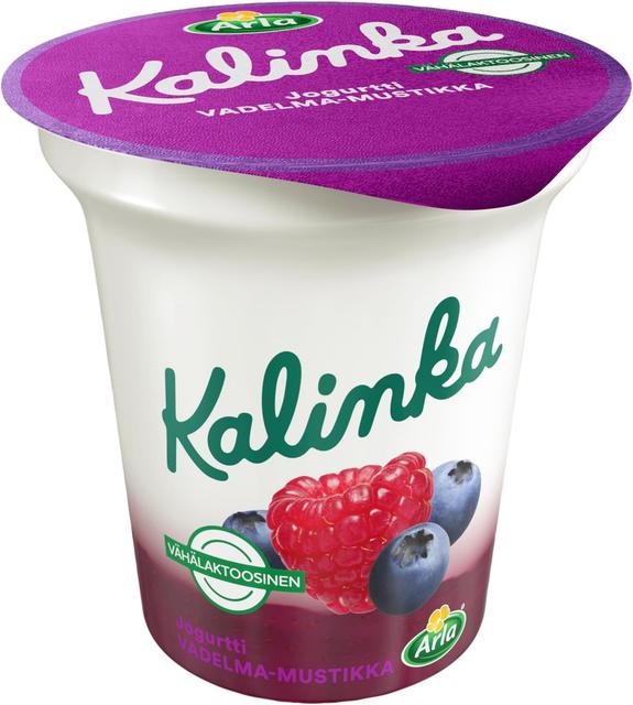 Arla Kalinka Vadelma-mustikkajogurtti 150 g vähälaktoosinen.