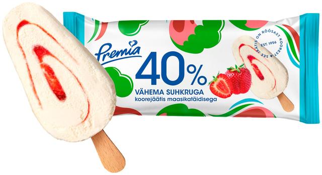 Premia 40% vähema suhkruga koorejäätis maasika 50g/100ml