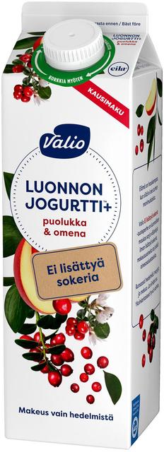 Valio Luonnonjogurtti+™ puolukka & omena 1 kg ei lisättyä sokeria, laktoositon kausimaku