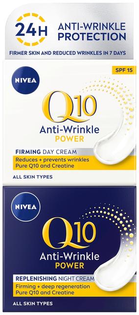 NIVEA 2x50ml Q10 Power Anti-Wrinkle Firming päivävoide sk 15 + yövoide