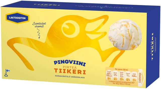 Pingviini Tiikeri laktoositon kermajäätelö kotipakkaus 1L/535g