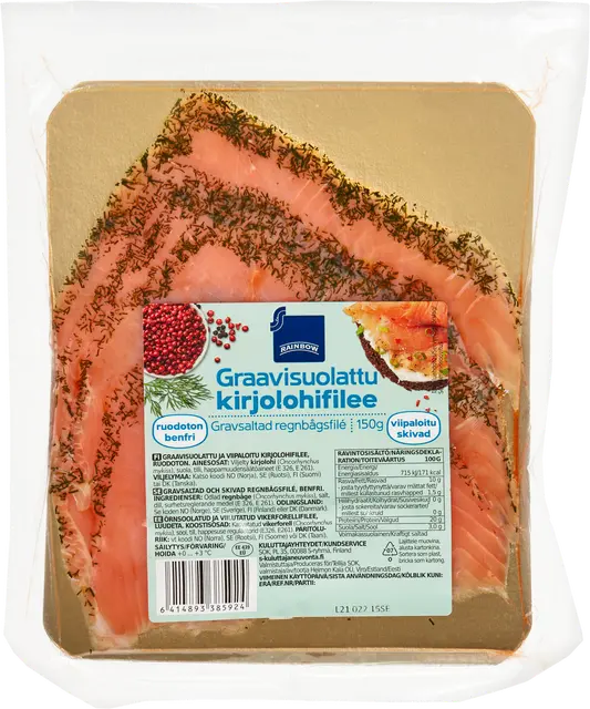 Rainbow graavisuolattu kirjolohifilee viipaloitu 150 g