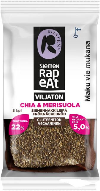 Rosten Siemenrapeat Viljaton siemennäkkileipä Chia & merisuola 8 kpl 170 g