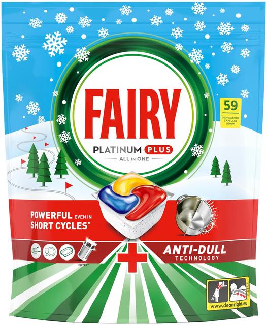 Fairy Platinum Plus All in One Anti-Dull Lemon Winter Edition 59kpl konetiskitabletti