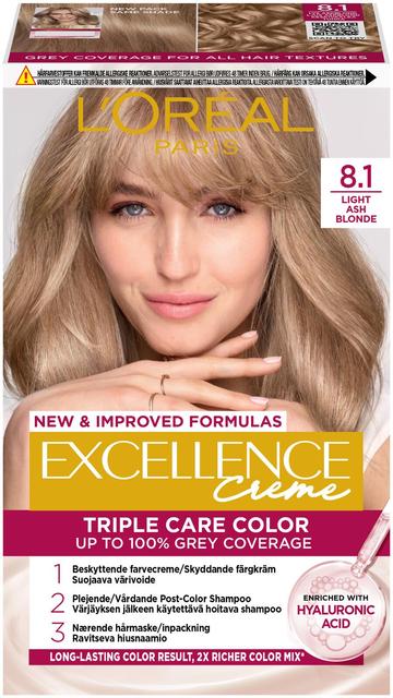 L'Oréal Paris Excellence Creme 8.1 Light Ash Blonde Keskivaalea Tuhka kestoväri 1kpl