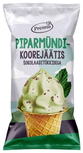 Piparmündi-koorejäätis šokotükkidega vahvlitopsis 75 g / 140 ml