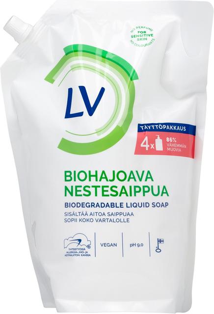 LV 1,2l biohajoava nestesaippua täyttöpussi