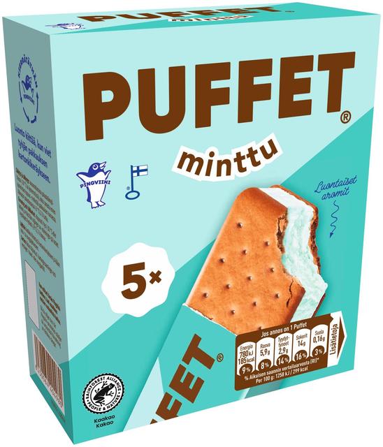 Puffet Minttu välipalajäätelö monipakkaus 5x62g/1,1dl