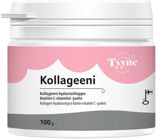 Tyyne Kollageeni 100 g, kotimainen kollageeni-hyaluronihappo-biotiini-sinkki-C-vitamiini jauhe, Vitabalans