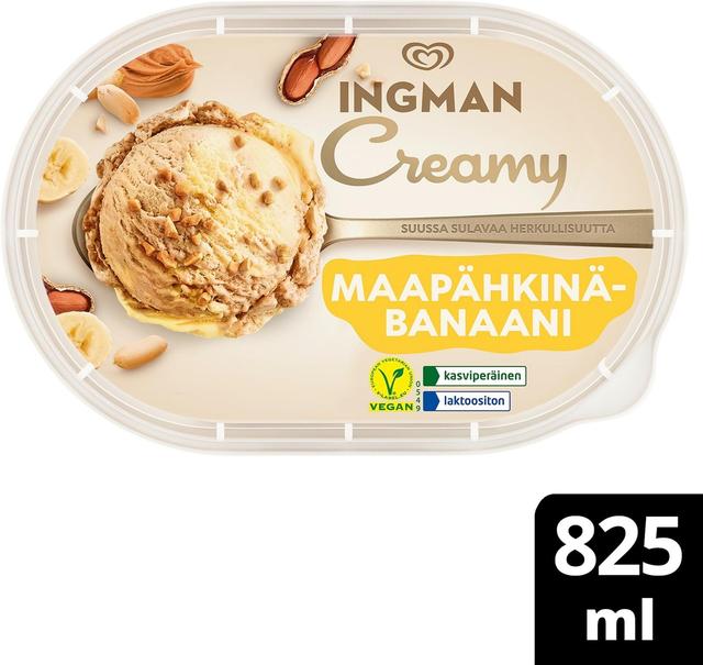 Ingman Creamy Maapähkinä-Banaani Jäätelö Vegaaninen 825ml/442g