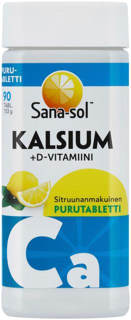 Sana-sol Kalsium+D-vitamiini Sitruunanmakuinen purutabletti ravintolisä 90tabl/153g