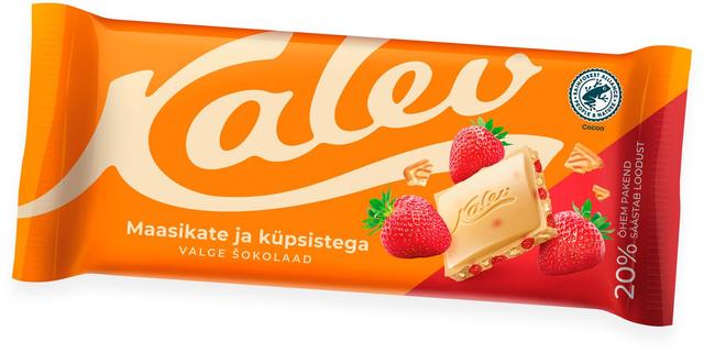 Kalev valge šokolaad maasika ja küpsisega 100g