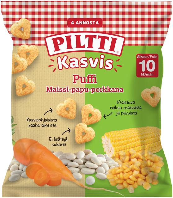 Piltti Kasvis Puffi 28g Maissi-papu-porkkananaksuja 10kk