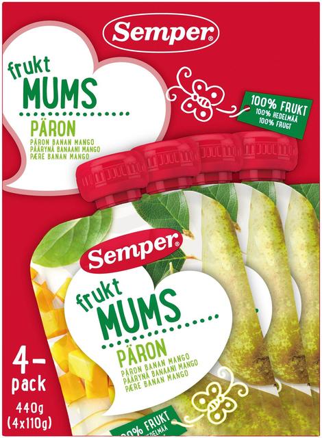 4 x Semper Fruktmums Päärynä 6kk hedelmäsose 110g