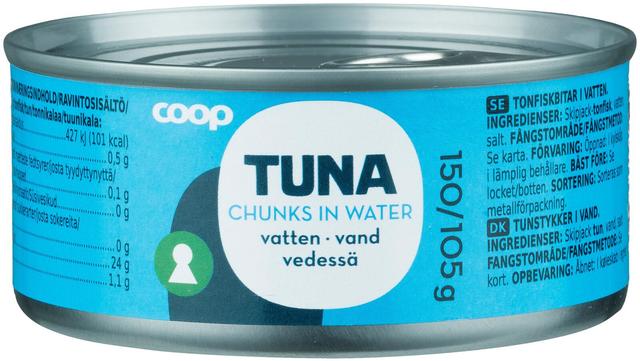 Coop tuunikala tükid vees 150/105g