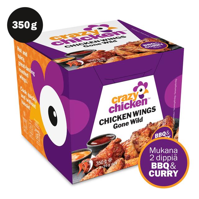 Crazy Chicken Chicken Wings Gone Wild - paahdetut mausteiset kanansiivet 350g + kastike 2x25g pakaste