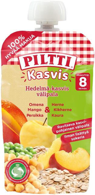 PILTTI Kasvis 110g Hedelmä-kasvis välipala omena-mango-persikka-herne-kikherne-kaura Luomu