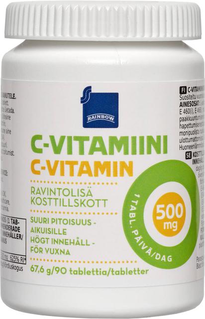 Rainbow C-vitamiini 500mg ravintolisä suuri pitoisuus aikuisille 67,6 g/90 tablettia