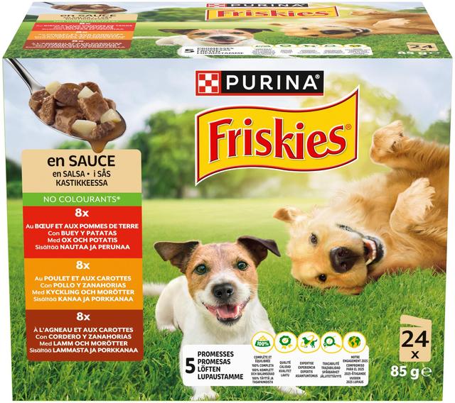 Friskies 24x85g adult nautaa, lammasta ja kanaa kastikkeessa lajitelma 3 varianttia