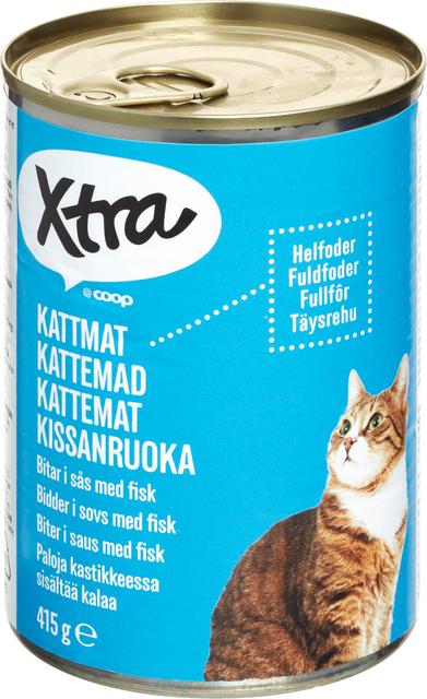 Xtra kissanruoka paloja kastikkeessa, sisältää kalaa 415 g