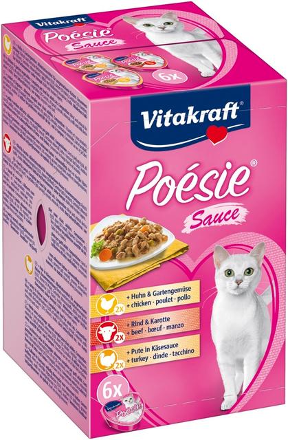 Vitakraft Poésie® Kissan märkäruoka lajitelma, 2 x kalkkunaa, 2 x kanaa, 2 x nautaa kastikkeessa 6x85g