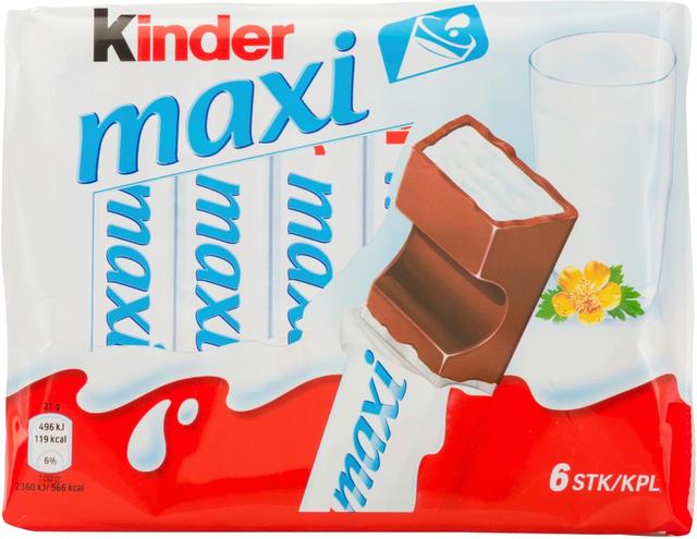 Kinder Maxi maitosuklaata maitoisalla täytteellä 126g (6kpl)