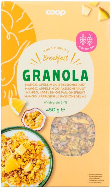 Coop granola mango, appelsiini ja passionhedelmä 450 g