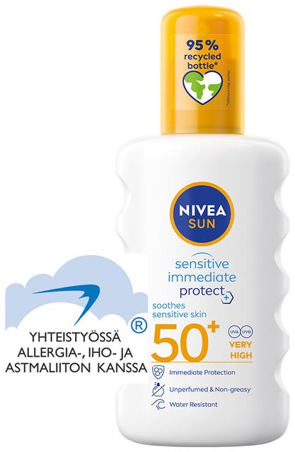 NIVEA SUN 200ml Sensitive Immediate Protect Soothing Sun Spray SK50+ -aurinkosuojasuihke