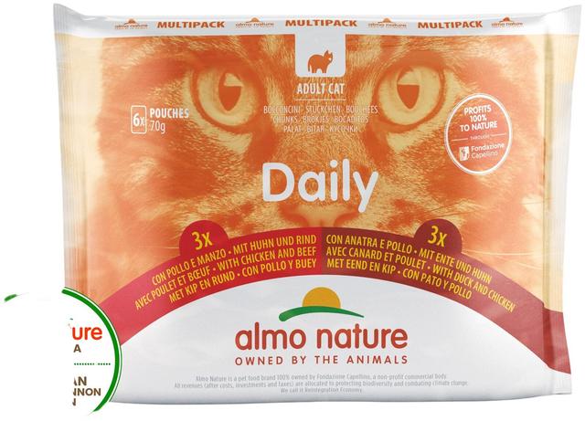 Almo Nature Daily multipack kissan täysravinto kana-nauta & ankka-kana 6 x 70 g