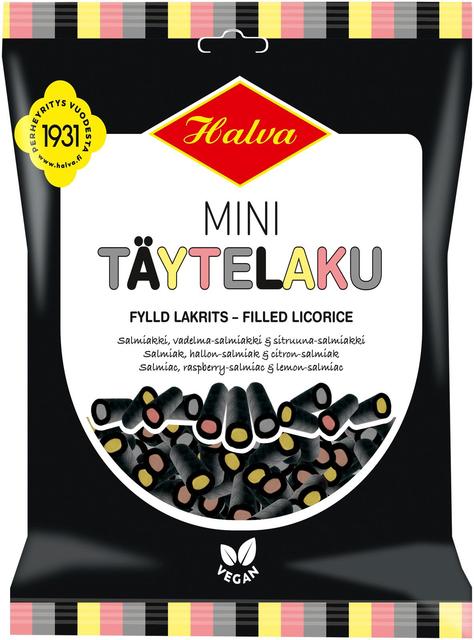 Halva Mini Täytelaku salmiakki, vadelma-salmiakki & sitruuna-salmiakki 150 g