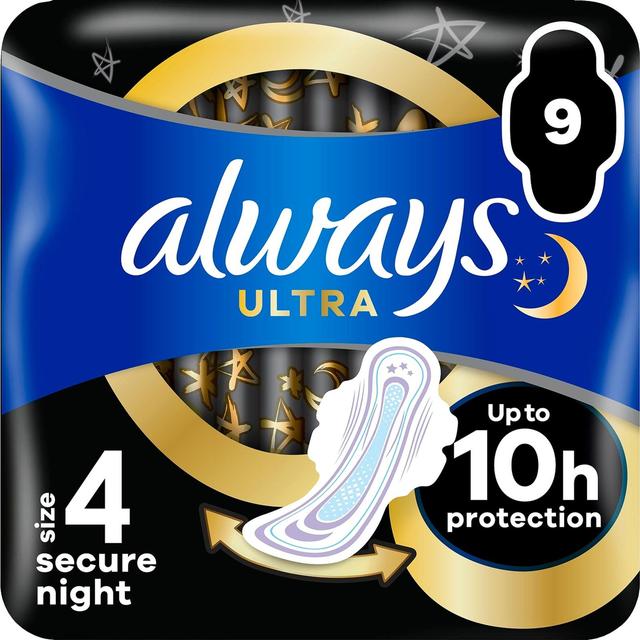 Always Ultra Secure Night 4 siivekkeillä 9kpl terveysside
