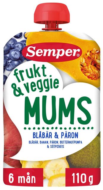 Semper Veggie Mums mustikka ja päärynä alkaen 6kk hedelmäsose 110g