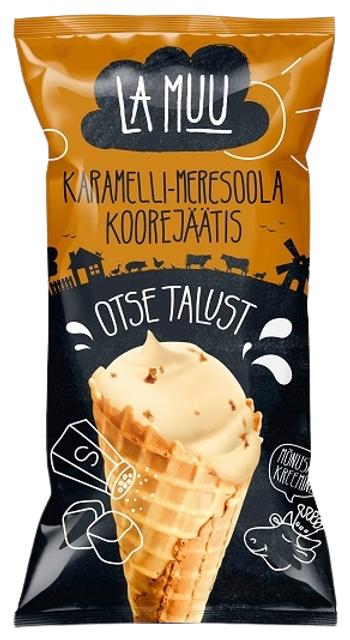 LA MUU Karamelli-meresoolajäätis vahvlikoonuses 80g