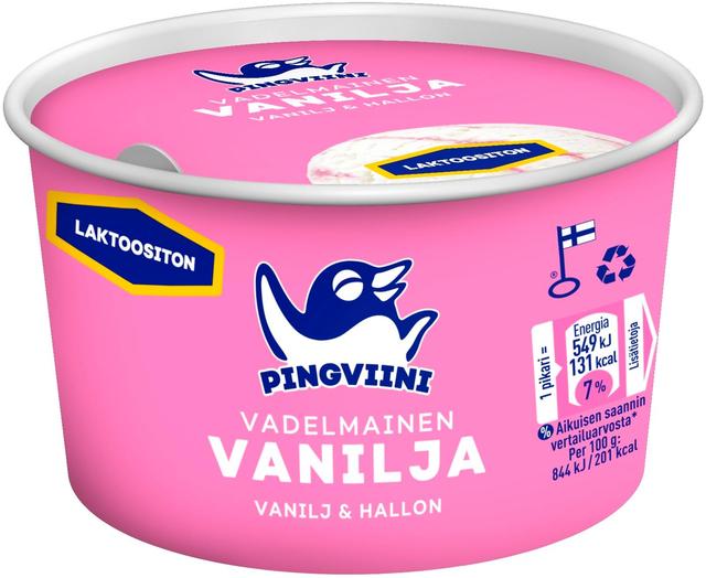 Pingviini Vadelmainen Vanilja Laktoositon jäätelöpikari  65g/120ml