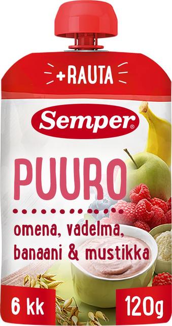 Semper Puuro Omena vadelma banaani & mustikka 6kk käyttövalmis lastenpuuro 120g