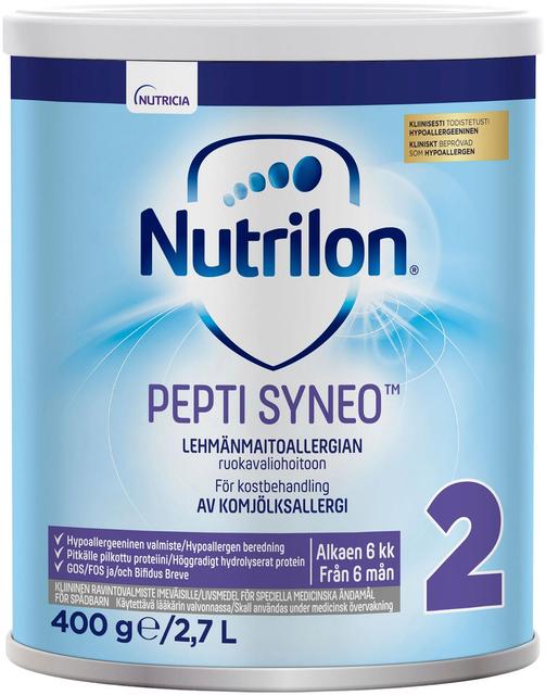 Nutrilon Pepti Syneo 2 400g, kliininen ravintovalmiste lehmänmaitoallergian ruokavaliohoitoon, jauhe, 6-12kk